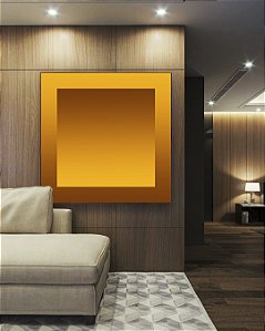 Quadro Quadrado Abstrato Degradê Margem Amarelo Ouro Chocolate Canvas Moldura