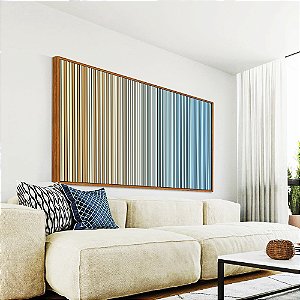Quadro Horizontal Abstrato Degradê Listras Pêssego Azul Celeste Canvas Moldura