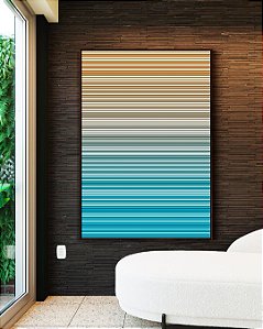 Quadro Vertical Abstrato Degradê Listras Pêssego Azul Celeste Canvas Moldura