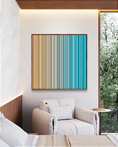 Quadro Quadrado Abstrato Degradê Listras Pêssego Azul Celeste Canvas Moldura