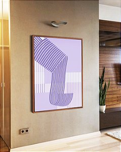 Quadro Vertical Abstrato Listras Roxo Lavanda Geométrico Canvas Moldura