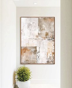 Quadro Vertical Abstrato Concreto Cinza Arte Canvas Moldura