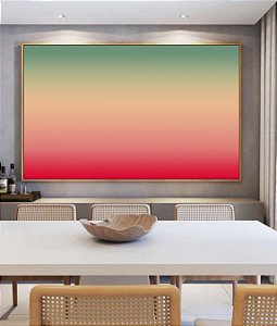 Quadro Horizontal Abstrato Degradê Turquesa Marfim Rosa Canvas Moldura