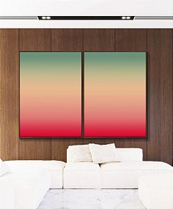 Duo de Quadros Abstrato Degradê Turquesa Marfim Rosa Canvas Moldura