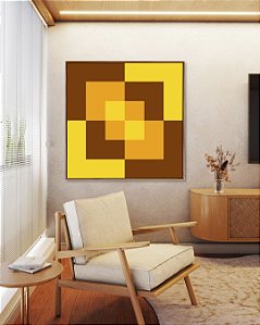 Quadro Quadrado Abstrato Geométrico Amarelo Ouro Chocolate Arte Canvas Moldura