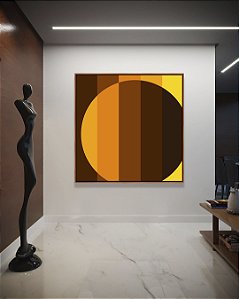 Quadro Quadrado Abstrato Geométrico Amarelo Ouro Chocolate Arte Canvas Moldura