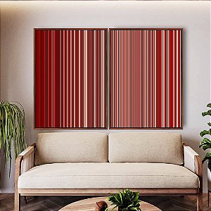 Duo de Quadros Abstrato Degradê Listras Vermelho Carmim Salmão Canvas Moldura