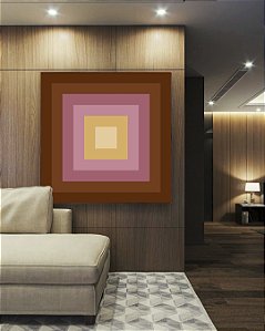 Quadro Quadrado Abstrato Degradê Geométrico Rosa Antigo Marrom Areia Canvas Moldura
