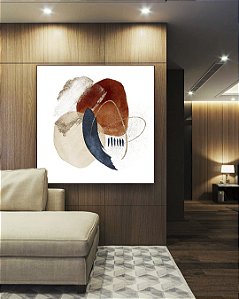Quadro Quadrado Abstrato Formas Minimalista Terracota Azul Canvas Moldura