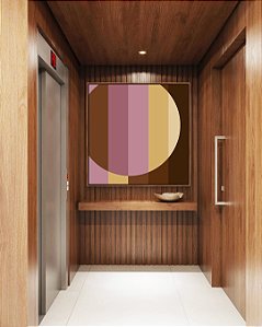 Quadro Quadrado Abstrato Geométrico Degradê Circulo Listras Rosa Antigo Marrom Areia Canvas Moldura