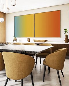 Duo de Quadros Quadrados Abstrato Degradê Azul Amarelo Ouro Laranja Tangerina Canvas Moldura