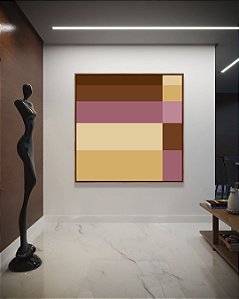 Quadro Quadrado Grométrico Listras Abstrato Rosa Antigo Marrom Areia Canvas Moldura