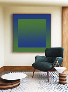 Quadro Quadrado Abstrato Geométrico Degradê Margem Azul Marinho Verde Esmeralda Canvas Moldura