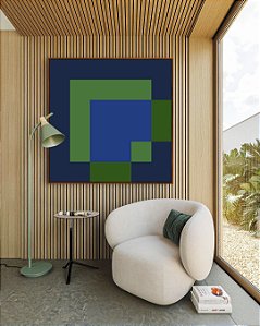 Quadro Quadrado Abstrato Geométrico Azul Marinho Verde Esmeralda Canvas Moldura