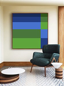 Quadro Quadrado Abstrato Degradê Geométrico Azul Marinho Verde Esmeralda Canvas Moldura
