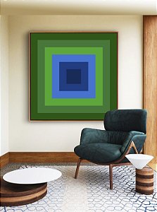 Quadro Quadrado Grométrico Abstrato Azul Marinho Verde Esmeralda Canvas Moldura
