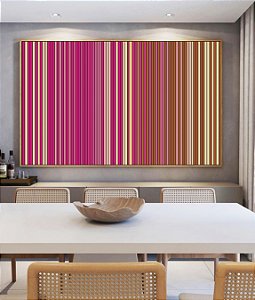 Quadro Horizontal Abstrato Degradê Listras Rosa Choque Bege Caramelo Canvas Moldura