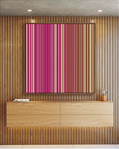 Quadro Quadrado Abstrato Degradê Listras Rosa Choque Bege Caramelo Canvas Moldura