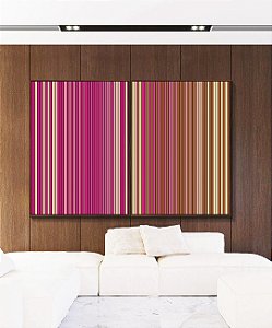 Duo de Quadros Abstrato Degradê Listras Rosa Choque Bege Caramelo Canvas Moldura