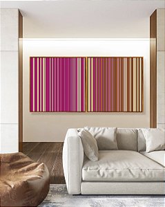 Duo de Quadros Quadrados Abstrato Degradê Listras Rosa Choque Bege Caramelo Canvas Moldura