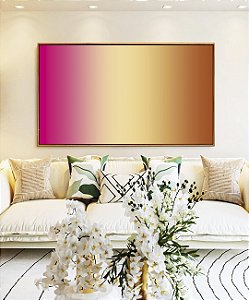 Quadro Horizontal Abstrato Degradê Rosa Choque Bege Caramelo Canvas Moldura
