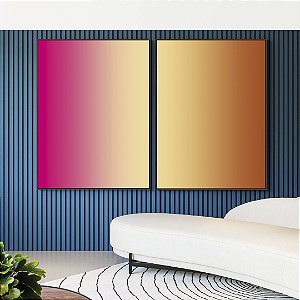 Duo de Quadros Abstrato Degradê Rosa Choque Bege Caramelo Canvas Moldura