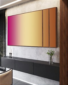 Trio de Quadros Estilizados Abstrato Degradê Rosa Choque Bege Caramelo Canvas Moldura
