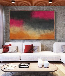 Quadro Horizontal Abstrato Rosa Choque Cinza Chumbo Caramelo Canvas Moldura