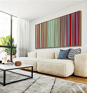 Trio de Quadros Abstrato Degradê Listras Verde Menta Vermelho Tijolo Azul Canvas Moldura