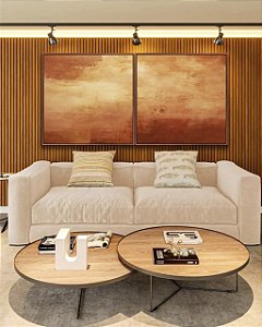 Duo de Quadros Quadrados Abstrato Marrom Terra Bronze Caramelo Textura Canvas Moldura