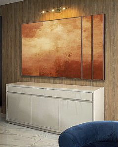 Trio de Quadros Estilizados Abstrato Marrom Terra Bronze Caramelo Textura Canvas Moldura