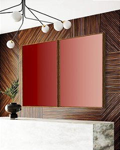 Duo de Quadros Abstrato Degradê Vermelho Carmim Rosa Salmão Canvas Moldura