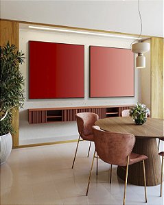 Duo de Quadros Quadrados Abstrato Degradê Vermelho Carmim Rosa Salmão Canvas Moldura