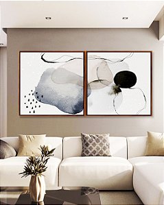 Duo de Quadros Quadrados Abstrato Azul Rosa Preto Minimalista Estilo Escandinavo Canvas Moldura