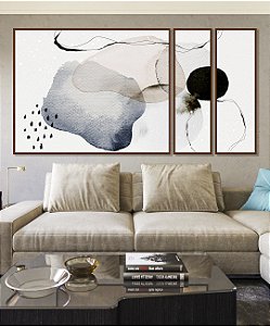 Trio de Quadros Estilizados Abstrato Azul Rosa Preto Minimalista Estilo Escandinavo Canvas Moldura