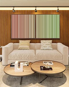 Duo de Quadros Quadrados Abstrato Degradê Listras Rosa Salmão Verde Menta Canvas Moldura