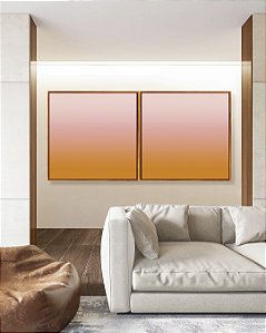 Duo de Quadros Quadrados Abstrato Degradê Coral e Marfim Canvas Moldura
