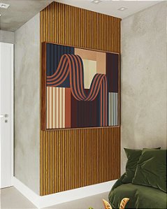 Quadro Quadrado Abstrato Geométrico Listras Azul Salmão Vermelho Bordô Canvas Moldura