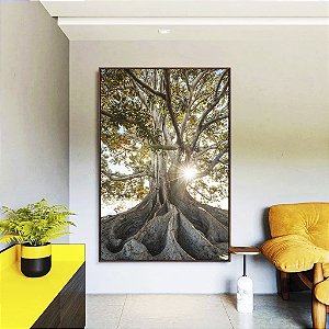 Quadro Vertical Árvore Folhas Verde Luzes do Sol Natureza Canvas Moldura