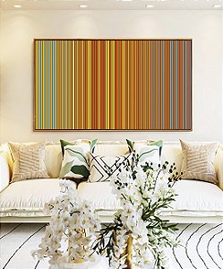 Quadro Horizontal Degradê Listras Amarelo Ouro Laranja Tangerina Azul Canvas Moldura