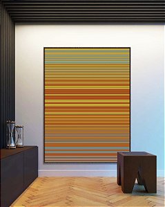 Quadro Vertical Degradê Listras Amarelo Ouro Laranja Tangerina Azul Canvas Moldura
