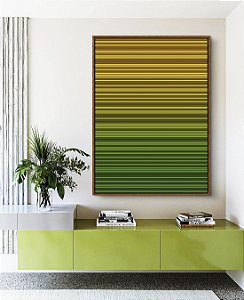 Quadro Vertical Abstrato Degradê Listras Verde Esmeralda Amarelo Ouro Canvas Moldura