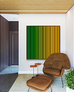 Quadro Quadrado Abstrato Degradê Listras Verde Esmeralda Amarelo Ouro Canvas Moldura