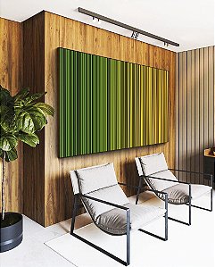 Duo de Quadros Abstrato Degradê Listras Verde Esmeralda Amarelo Ouro Canvas Moldura