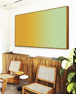 Quadro Horizontal Abstrato Degradê Amarelo Ouro Verde Menta Canvas Moldura