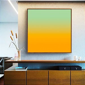 Quadro Quadrado Abstrato Degradê Amarelo Ouro Verde Menta Canvas Moldura