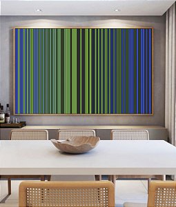 Quadro Horizontal Abstrato Degradê Listras Verde Esmeralda Azul Marinho Canvas Moldura