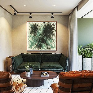 Quadro Quadrado Abstrato Verde Menta Cinza Chumbo Efeito Pintura Canvas Moldura