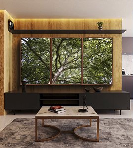 Trio de Quadros Floresta Copa de Árvore Folhas Verdes Natureza Canvas Moldura