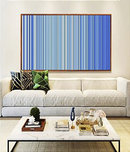 Quadro Horizontal Abstrato Degradê Listras Azul Bebê Azul Royal Canvas Moldura